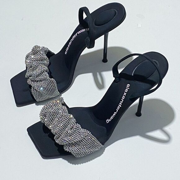 Alexander Wang Julie Scrunchie Embellished Slingback High Heel Sandals size 38 - Picture 7 of 16